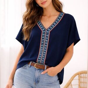 MARIE OLIVER Women’s Navy Blue Embroidered Tunic